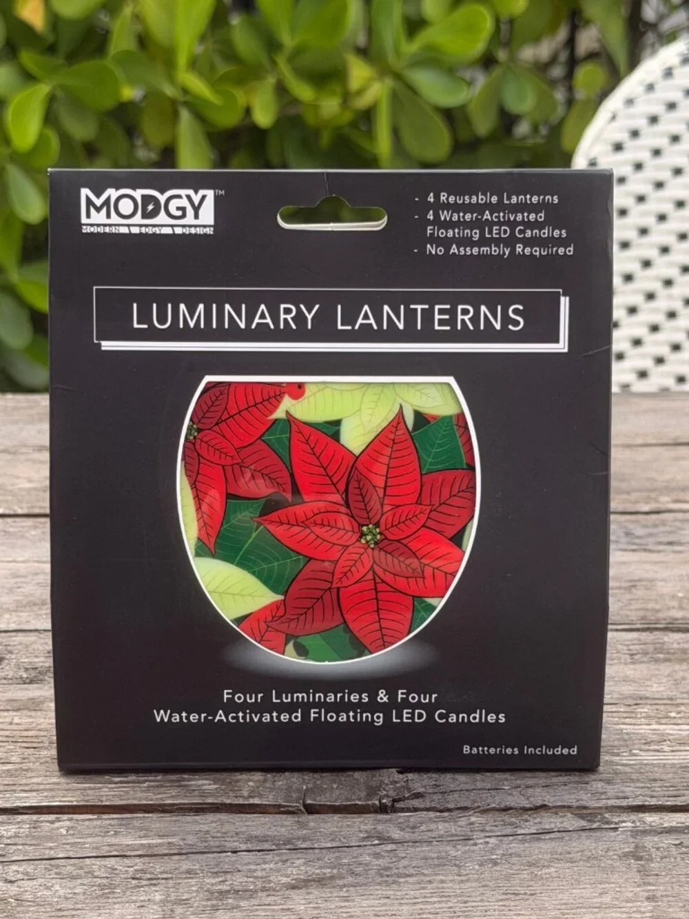 NEW Modgy Luminary Lanterns 4ct Reusable Unbreakable Floating Poinsettias Flower - Picture 1 of 2